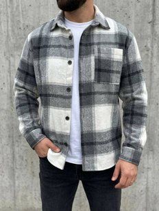 Сорочка чоловіча з байки в клітку M-L, L-XL, XL-XXL "VITVIELLI" недорого від прямого постачальника Av4909-1062_кл_сер_молочн_v фото