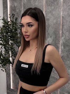 Топ женский на бретелях из велюра-плюша S-M, M-L "LOOK AT ME" недорого от прямого поставщика AV5-10530_1_черн_v фото