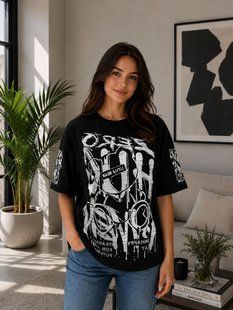 Футболка женская oversize из куліра 42-46 (4цв) "BONJOUR" недорого от прямого поставщика RIN1551-М40_граффити_надписи_v фото