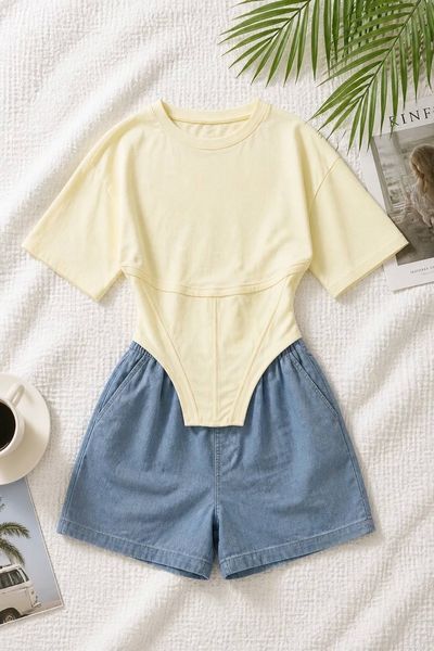 Футболка женская с акцентным корсетным силуэтом из турецкого кулира ONE SIZE (3цв) "MASLOVA" недорого от прямого поставщика APR103-1108v фото