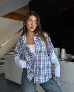 Сорочка в клітинку полікотон +кулір 40-48 "LK Brand" недорого від прямого постачальника Rin4943-373a/блакит фото