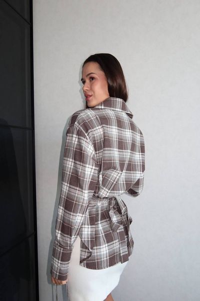 Женская асимметричная рубашка с акцентом на талии из фланели S-L, ONE SIZE "GLOSSY" недорого от прямого поставщика Rin850-033_серо-коричневый_v фото