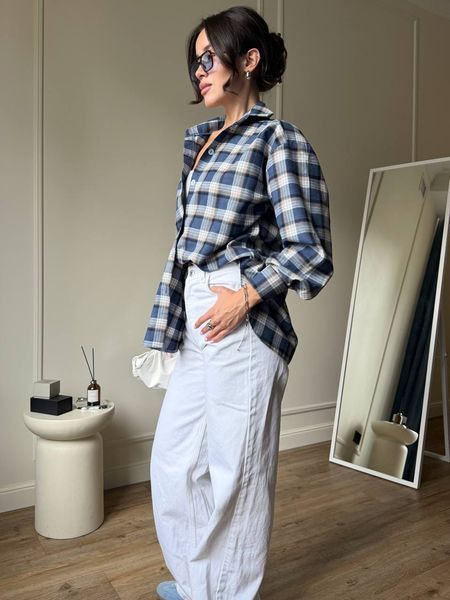 Рубашка оверсайз из фланели 42-48 (2цв) "GLOSSY" недорого от прямого поставщика Rin850-035_пр_кл_син_бел_v фото