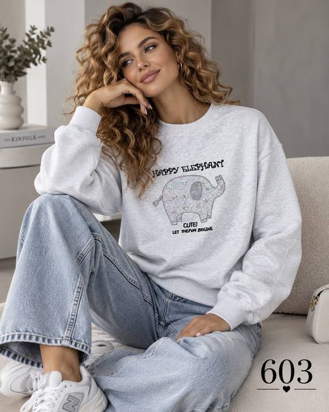 Світшот жіночий з слоником і декором з паєток з двонитки 42-46 (8кол) "OPTSHOP" недорого від прямого постачальника RIN1553-603_пр_слоненок_v фото