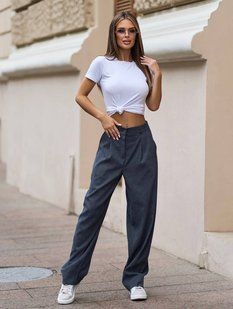 Брюки-багги женские из микро-вельвета S, M, L, XL "REMISTORE" недорого от прямого поставщика Razg3591-SV767_багги_графит_v фото