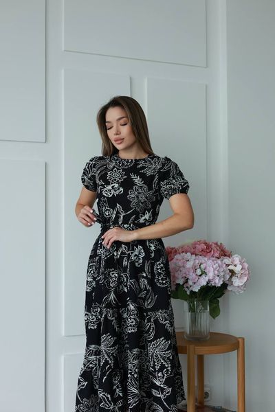 Платье миди женское из льна очень высокого качества 54-56, 58-60 "IMMA" недорого от прямого поставщика SIN1516-467_батал_принт_чер_v фото