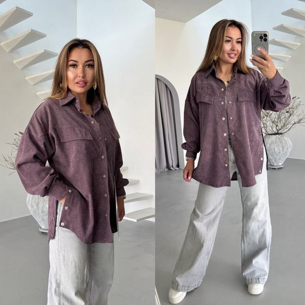 Рубашка оверсайз асимметричного кроя из вельвета S, M, L, XL "REMISTORE" недорого от прямого поставщика Razg3591-SV752_фрезовый_v фото