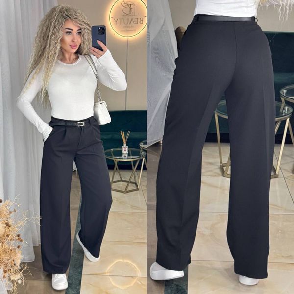 Штаны женские из костюмки и плюс 90грн за пояс 42, 44, 46, 48 "LINDA" недорого от прямого поставщика RIN4955-9054_черный_v фото