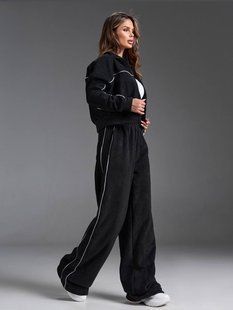 Жіночий спортивний костюм з кантом з двостороннього флісу S, M, L, XL "REMISTORE" недорого від прямого постачальника Razg3591-SV766_черный_v фото
