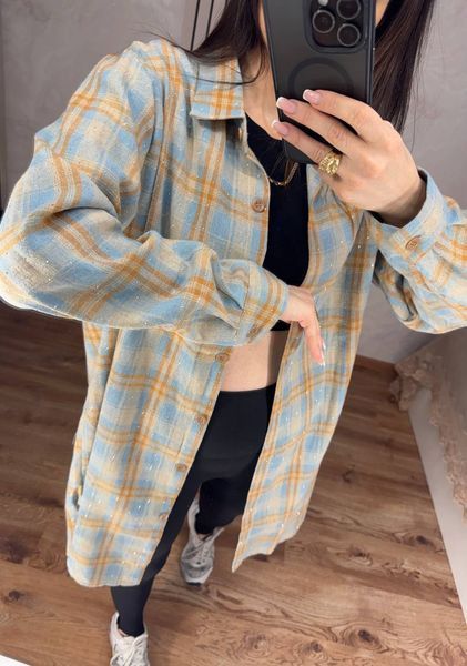 Удлиненная рубашка со стразами женская из хлопка и спандекса 5XL (2цв) "LADY" недорого от прямого поставщика AV866-073_жел_бир_v фото