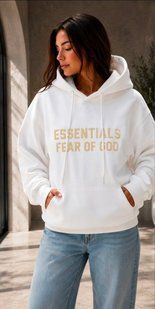 Худи унисекс из трехнитки с надписью essentials fear of god с объемным капюшоном 42-48, ONE SIZE (2цв) "BONJOUR" недорого от прямого поставщика RIN1551-001v фото