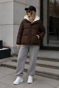 Пуховик жіночий з вшитим пуховим капюшоном 52-56 (9кол) "PAPAFASHION" недорого від прямого постачальника RAZG6260-4083_батал_v фото