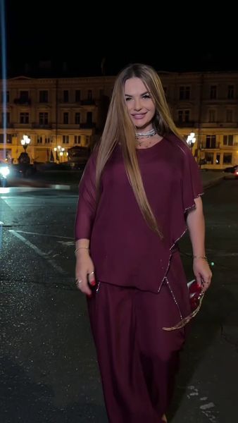 Жіночий костюм-двійка з асиметричною блузкою з мікродайвінгу та шифону 48-50, 52-54, 56-58 (7кол) "VOJELAVI" недорого від прямого постачальника RAZG6310-1097v фото