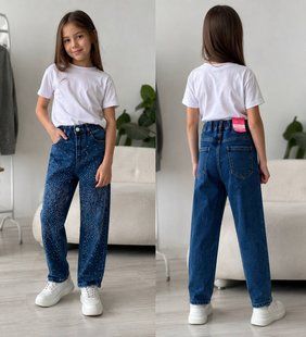 Детские джинсы mom с камнями из джинса, 10lет, 11lет, 12lет - (2цв) "SALMA" недорого от прямого поставщика 2PLGU1438-597v фото