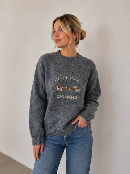 Жіночий в'язаний светр з декоративними таксами та написом 42-48, ONE SIZE (7кол) "OPTSHOP" недорого від прямого постачальника RIN1553-5308v фото