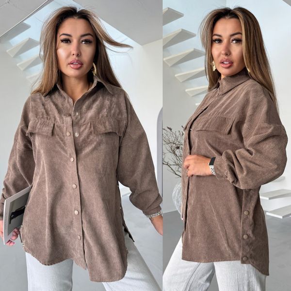 Рубашка оверсайз асимметричного кроя из вельвета S, M, L, XL "REMISTORE" недорого от прямого поставщика Razg3591-SV752_мокко_v фото