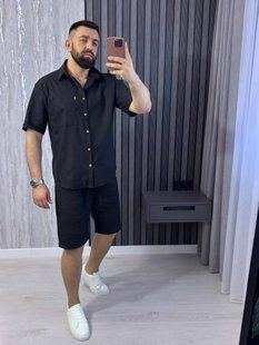 Чоловічий костюм з шортами з льону M-L, L-XL, XL-XXL "LOOK AT ME" недорого від прямого постачальника AV5-10541_черн_v фото
