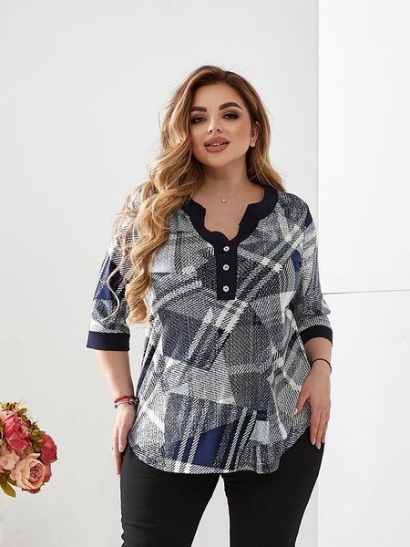 Туніка женская из трикотажа темно-синяя 2XL, 3XL "LORETA" недорого от прямого поставщика Rin5690-1615_принт_v фото