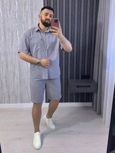 Чоловічий костюм з шортами з льону M-L, L-XL, XL-XXL "LOOK AT ME" недорого від прямого постачальника AV5-10541_сер_v фото