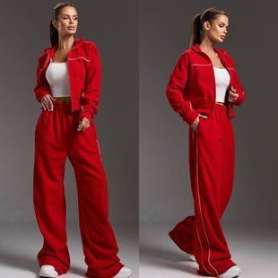 Жіночий спортивний костюм з кантом з двостороннього флісу S, M, L, XL "REMISTORE" недорого від прямого постачальника Razg3591-SV766_красный_v фото