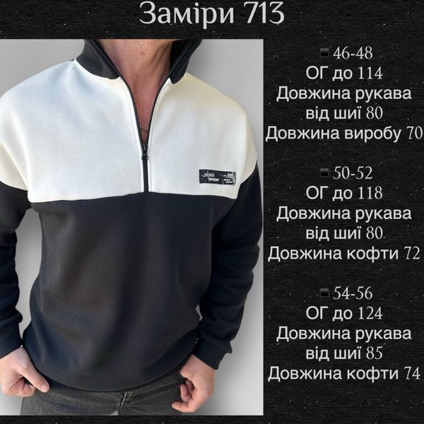 Кофта мужская из трехнитки на флисе с контрастным дизайном и молнией 46-48, 50-52, 54-56 (3цв) "SAFINA" недорого от прямого поставщика 2PLGU781-713_черный_с_вставками_v фото
