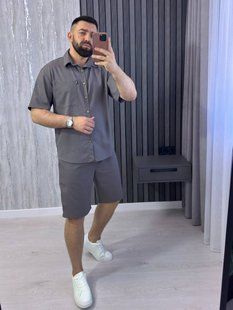 Чоловічий костюм з шортами з льону M-L, L-XL, XL-XXL "LOOK AT ME" недорого від прямого постачальника AV5-10541_графит_v фото