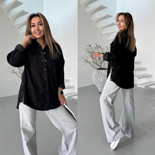 Рубашка оверсайз асимметричного кроя из вельвета S, M, L, XL "REMISTORE" недорого от прямого поставщика Razg3591-SV752_черный_v фото