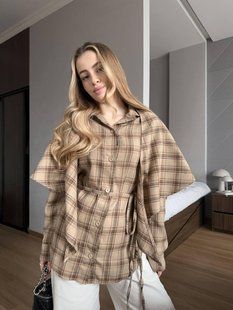 Рубашка женская в клетку на пуговицах 42/46 one size "FREE STYLE" от прямого поставщика Sin1529-446i_бежева фото