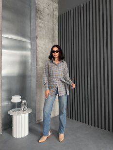 Стильна сорочка жіноча з фланелі з платком 42-46, 48-52 "MILANO LOOK" недорого від прямого постачальника 2PLGU1052-255_клет_серый_v фото