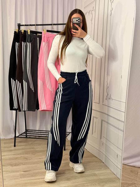 Флисовые штаны женские из флиса с белыми полосками 42-44, 46-48 (5цв) "BONJOUR" недорого от прямого поставщика RIN1551-1812_лампасы_v фото