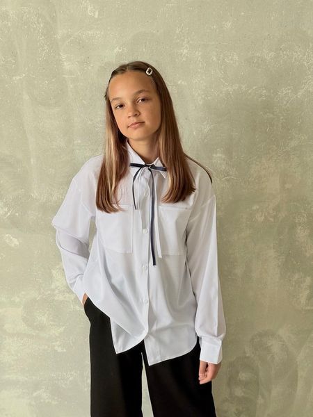 Блузка для девочек из софта 116, 122, 128, 134, 140, 146, 152 (2цв) "BRYKINA" недорого от прямого поставщика 2PLGU1077-222_лента_бел_или_син_v фото