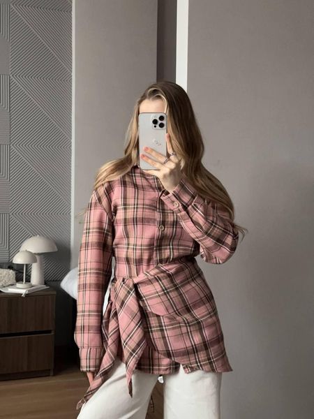 Рубашка женская в клетку на пуговицах 42/46 one size "FREE STYLE" от прямого поставщика Sin1529-446i_рожева фото