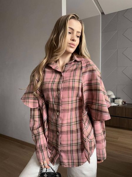 Рубашка женская в клетку на пуговицах 42/46 one size "FREE STYLE" от прямого поставщика Sin1529-446i_рожева фото