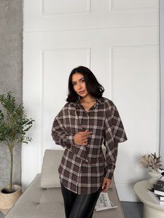 Стильна сорочка жіноча з фланелі з платком 42-46, 48-52 "MILANO LOOK" недорого від прямого постачальника 2PLGU1052-255_клет_шоколад_v фото