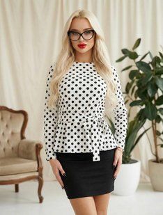 Костюм женский из трикотажа 44-46, 54-56 "MILANI" недорого от прямого поставщика RIN4935-381_0147_блуз_принт_горох_v фото