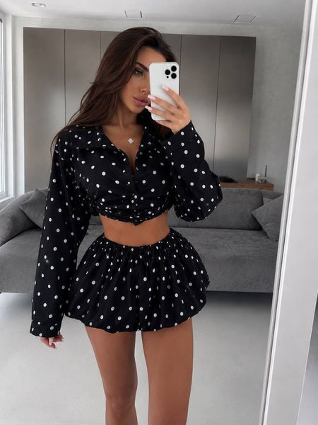Костюм женский из софта с принтом горох 42-44, 46-48 (2цв) "CHERRY" недорого от прямого поставщика Sin1486-689_принт_горох_v фото