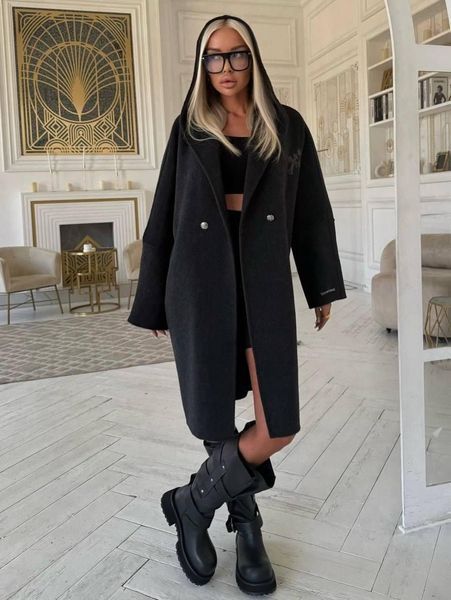 Пальто женское кашемировое с капюшоном 50-54(3 кол.) "Papafashion " недорого от прямого поставщика Razg6260-4302a/батал фото