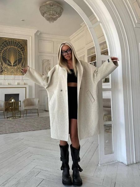 Пальто женское кашемировое с капюшоном 50-54(3 кол.) "Papafashion " недорого от прямого поставщика Razg6260-4302a/батал фото