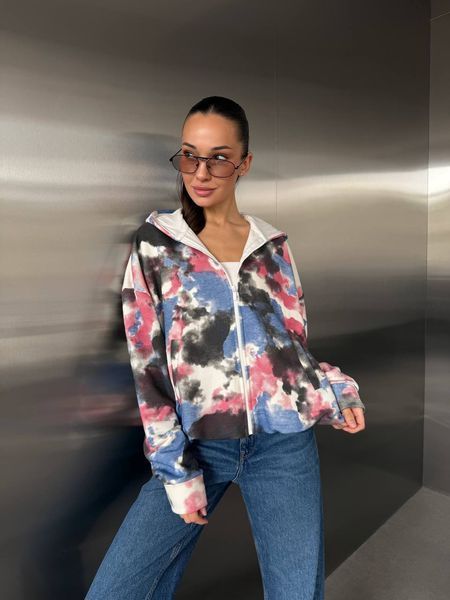 Худи унисекс из турецкой тринитки-петля ONE SIZE "VILADI" недорого от прямого поставщика SIN2024-1055_принт_роз_гол_чер_v фото