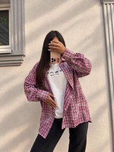 Стильная женская рубашка в клетку из фланели с деликатными камнями oversize (2цв) "ASPERAMO" недорого от прямого поставщика Rin1545-7101_пр_кл_роз_сер_v фото