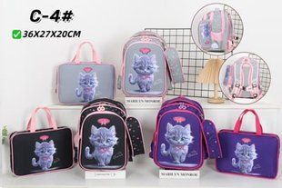 Шкільний комплект 4 в 1 з рюкзаком і принтом кошеняти 36*27*20 см (4кол) "LEI" недорого від прямого постачальника SER3905-C-4v фото