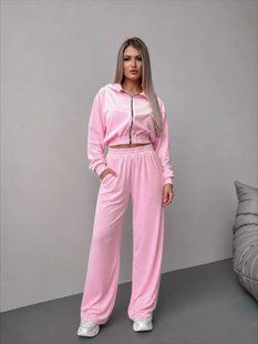 Костюм женский велюровый плюшевый с капюшоном и расширенными брюками 42-44, 46-48, 48-50 "LOOK AT ME" недорого от прямого поставщика AV5-10447_розовый_v фото