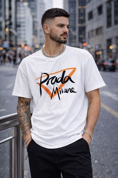 Футболка мужская с накатом prada, из турецкого трикотажа 42-44, 46, 48-50, 52 (2цв) "BONJOUR" недорого от прямого поставщика RIN1551-4217_накат_Prada_муж_v фото