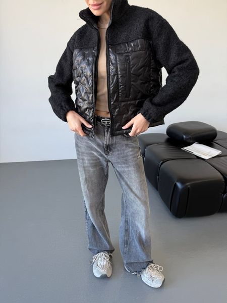 Бомбер жіночий з м'якої вовни та стьоганої плащівки S, M, L, XL "REMISTORE" недорого від прямого постачальника Razg3591-SV704_чер_v фото