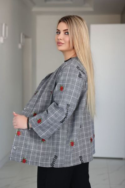 Піджак жіночий в клітинку з вишивкою рожечка з костюмної полівіскози 50-52, 54-56, 58-60, 62-64 "MANASHOP" недорого від прямого постачальника RIN2315-215_вышивка_розочка_v фото