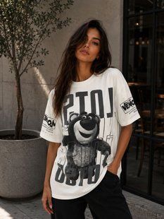 Футболка женская oversize из кулира 42-46 (5цв) "BONJOUR" недорого от прямого поставщика RIN1551-М40_медведь_Лотсо_v фото