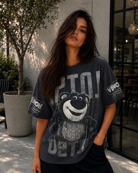 Футболка женская oversize из кулира 42-46 (5цв) "BONJOUR" недорого от прямого поставщика RIN1551-М40_медведь_Лотсо_v фото